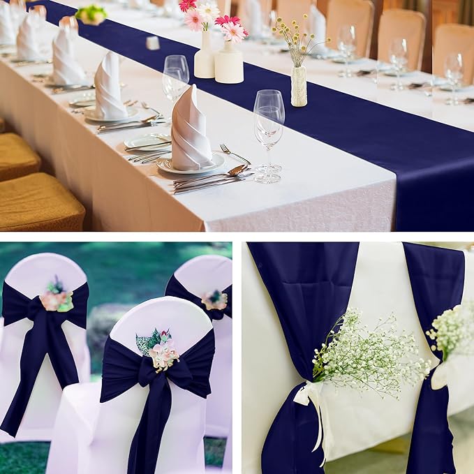 ANECO 4 Pack Satin Table Runner 12 x 108 Inch Long Bright Silk and Smooth Fabric Party Table Runner for Wedding Banquet Party Decoration- Navy Blue