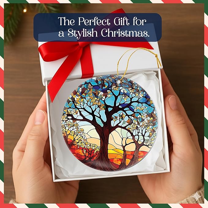 Tree of Life Stained Glass Christmas Ornament - Hanging Ornaments for Christmas Tree Decorations, Colorful Tree of Life Sun Catchers, Holiday Presents Idea