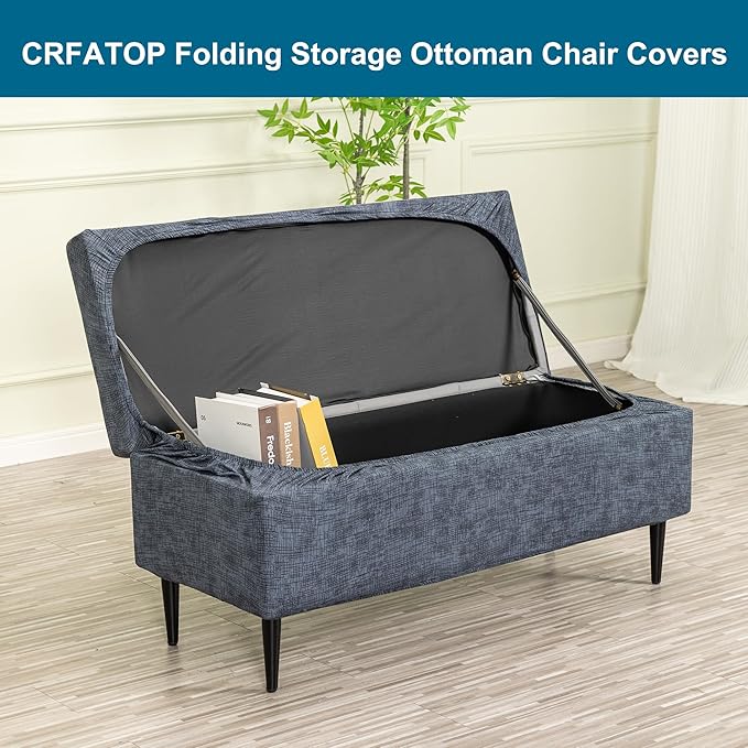 CRFATOP Printed Rectangle Ottoman Stool Cover Stretch Folding Storage Footstool Bench Slipcovers Upholstered Foot Chest Chair Covers Washable Entryway Furniture Protector with Elastic Bands,M,08