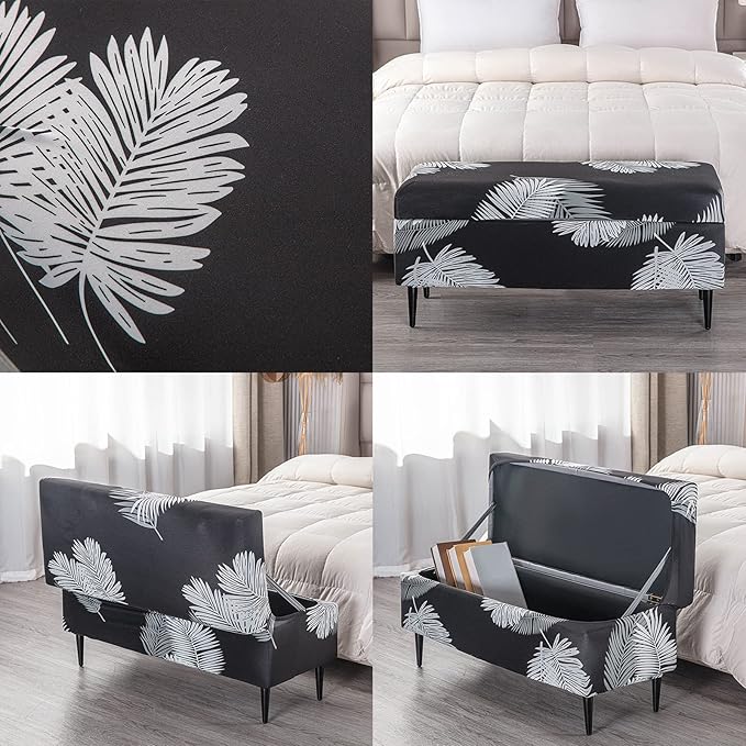 FUANGUI Ottoman Cover Stretch Storage Ottoman Bench Slipcover Printed Folding Storage Bench Ottoman Cover Footrest Stool Slipcover Footstool Protector Cover with Elastic Bottom, Large