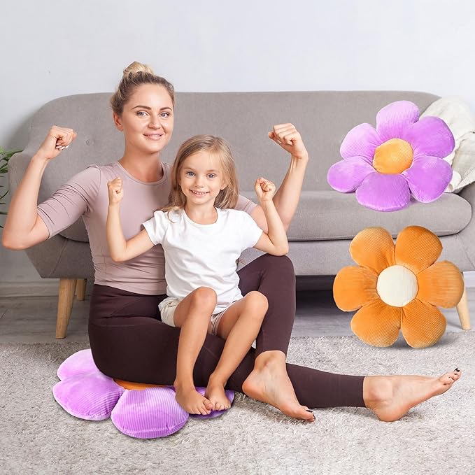 Reginary 4 Pcs Flower Floor Pillows Cute Plush Flower Throw Pillows Daisy Floor Seat Cushion Chair Pads for Christmas First Day of School for Sofa Couch Bed Decor(15 Inch,Bright Color)