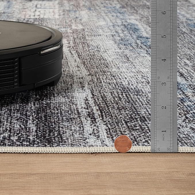 Bloom Rugs Washable Non-Slip 12 ft Runner - Gray/Blue/Blush Modern Abstract Runner for Entryway, Hallway, Bathroom, and Kitchen - Exact Size: 2.5' x 12'