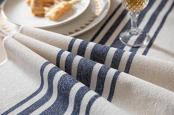 Boho Table Runner for Modern Farmhouse Decor, Dining Table décor 13 x 108 Inch Long, Coffee Table Runner with Handcrafted Tassels, Navy and Beige, for Home Bohemian Decoration