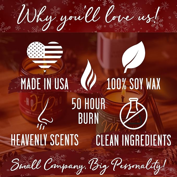 Christmas Candles Scented - 'Christmas Time' Soy Christmas Candle, w/Apple, Cinnamon, Clove - Infused with Essential Oils I Holiday Candles I 9oz, 50Hr, Made in USA