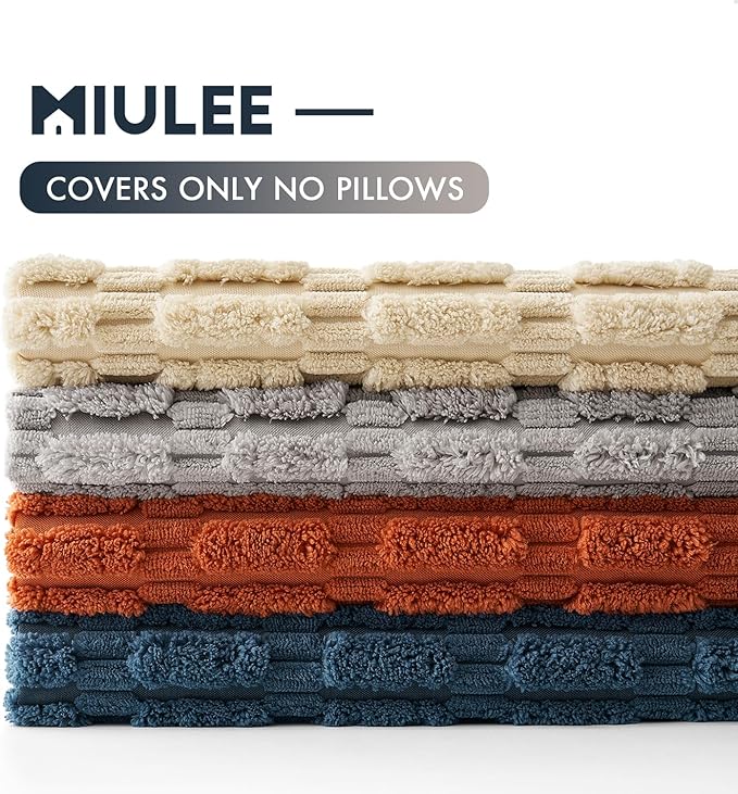 MIULEE Pack of 4 Boho Farmhouse Blue and Orange Corduroy Decorative Throw Pillow Covers 18x18 Inch Modern Retro Soft Striped Pillow Covers Home Decor for Sofa Living Room Couch Bed