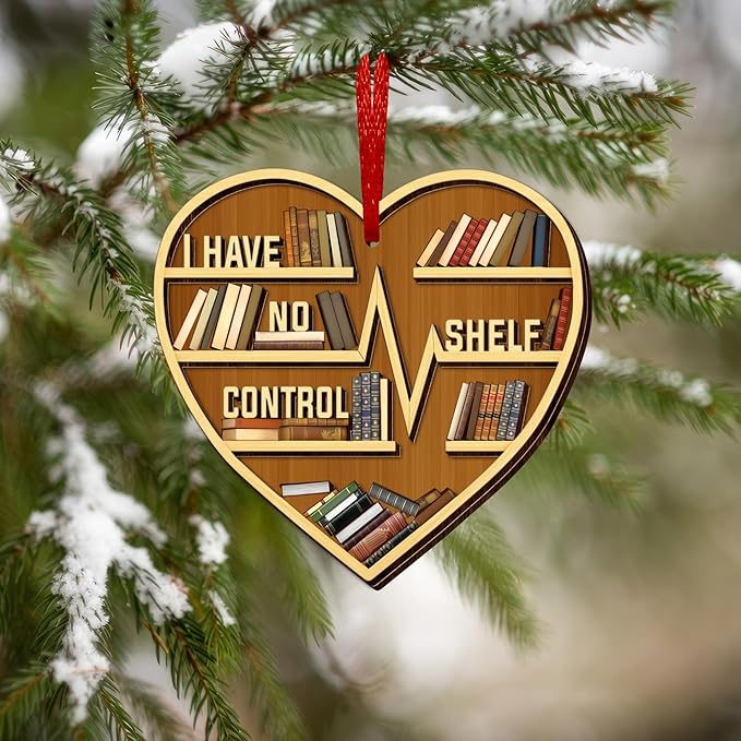 GEEMBI Christmas Book Lovers Gifts for Women - Wooden Bookshelf Heart Christmas Ornaments 2025 for Tree Decorations - Book Club Gifts Readers Nerd Librarian, Reanding Gift for Tecaher Friend Coworker