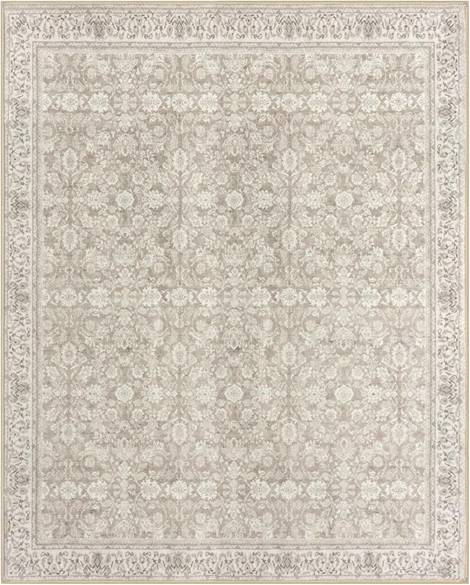 9x12 Area Rug, Cream Beige White Grey Large Washable Rug for Living Room with Non-Slip Soft Vintage Bedroom Rugs Traditional Farmhouse Carpet for Nusery Dining Room Office Home Décor