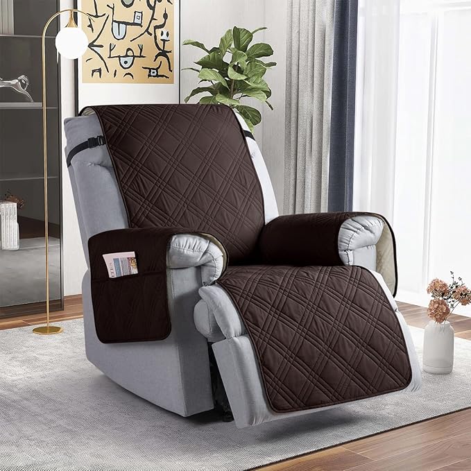 TAOCOCO 100% Waterproof Recliner Chair Covers, Non Slip Recliner Covers for Recliner Chair with Pocket, Washable Reclining Chair Cover Furniture Protector for Kids,Dogs(25'', Coffee)