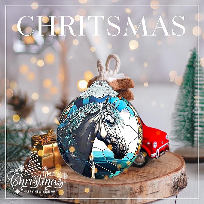 Horse Ornament 2025, Horse Ornaments for Christmas Tree, Stained Glass Effect Ornament, Women’s Xmas Keepsake, Funny White Elephant Idea, Holiday Decoration, 2025 Christmas Ornaments