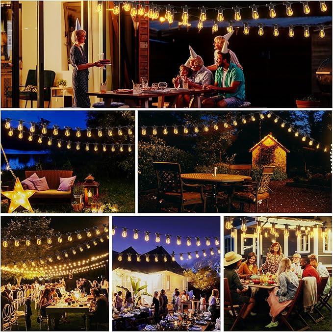S14 Solar String Lights Outdoor with Remote 60 FT, USB & Solar Dual Charging, Waterproof, 8 Modes 3 Timers, 20+2 LED Shatterproof Bulbs, Dimmable Solar Light for Camping Backyard Bistro Porch Garden