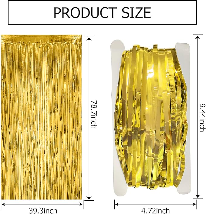 5 Pack Gold Fringe Curtain Backdrop Tinsel Streamers Birthday Party Decorations Christmas Photo Booth Backdrop Halloween New Year Graduation Baby Shower Theme Party Decorations