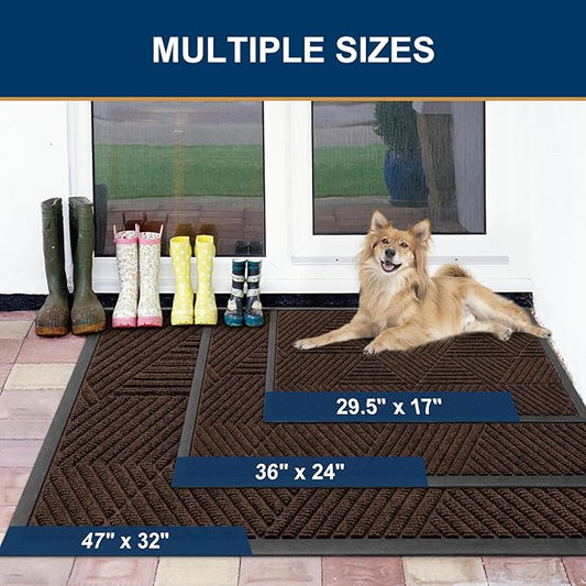 Smiry Front Door Mat Outside Entrance, Heavy Duty Sturdy Natural Rubber Doormat, Trap Dirt and Moisture, Easy Clean Low Profile Welcome Floor Mats for Indoor Outdoor Entry, 59x23 Inch, Dark Brown