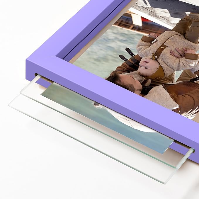 eletecpro 5x7 Purple Floating Picture Frames Set of 2, Real Double Glass Picture Frames for Wall Mount, Vertical or Horizontal Display Multi-Size Photos and Artworks up to 5 x 7 Inches, Home Decor