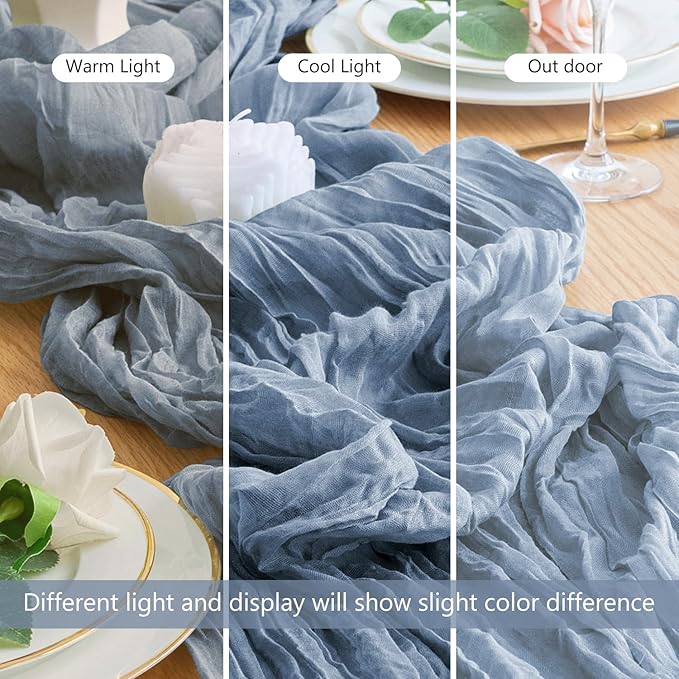 Wokceer Cheesecloth Table Runner 2Pack 10FT Dusty Blue Boho Gauze Fall Thanksgiving Cheese Cloth Table Runner for Party Long Rustic Sheer Table Runners for Baby Bridal Shower Wedding Easter Table