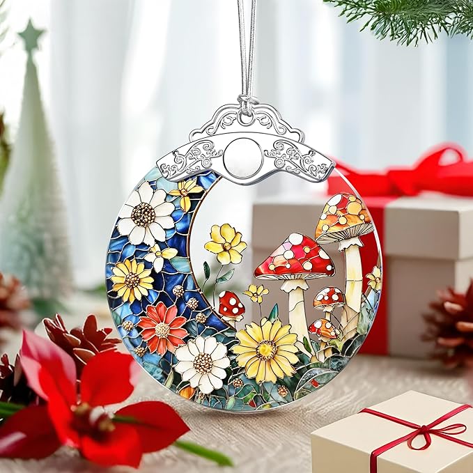Mushroom Ornament – Christmas Decoration & Christmas Ornament; Stained Glass Holiday Decoration (Holiday Present, Bauble Present, Gift Idea, Gift Exchange) | Heirloom Keepsakes