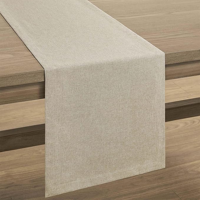 ZeeMart Basic Linen Style Table Runner, 14 x 36 Inch Natural Chambray, Rustic Farmhouse Neutral Beige Table Runners 36 Inches Long, Everyday Polyester Table Runner - Machine Washable & Easy Care