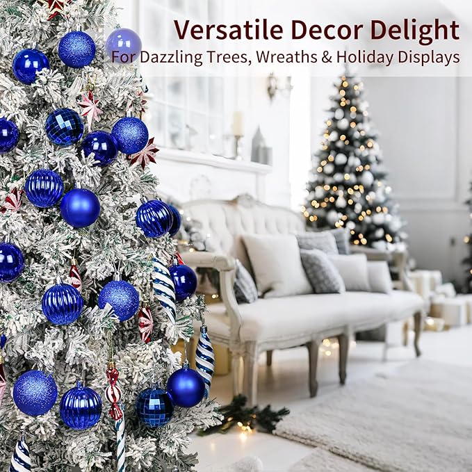 24ct Christmas Balls Ornaments, 2.36 Inch Christmas Tree Balls Ornaments, Decorative Baubles Decorations for Xmas Tree Decor Holiday Party, Royal Blue