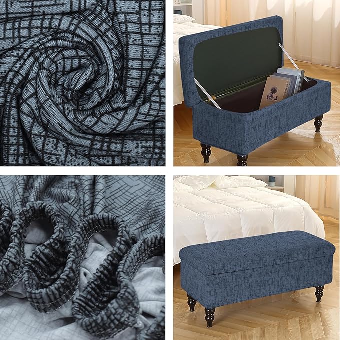 FUANGUI Ottoman Cover Stretch Storage Ottoman Bench Slipcover Jacquard Folding Storage Bench Ottoman Cover Footrest Stool Slipcover Footstool Protector Cover with Elastic Bottom Fit Length,Large