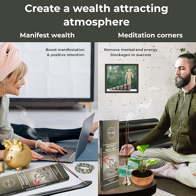 Money Magnet Incense Sticks - Pack of 100 Insence-Sticks to Attract Money - Made with Natural Raw Ingredients - Non Toxic Inciensos Indian Spiritual Insense Inscents