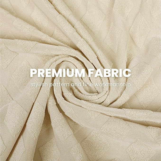 SearchI Stretch Dining Chair Seat Covers Set of 6, Soft Removable Washable Seat Covers for Dining Chairs, Dining Room Seat Cover Slipcover Protector (Rear-Covered, Beige Diamond Jacquard)