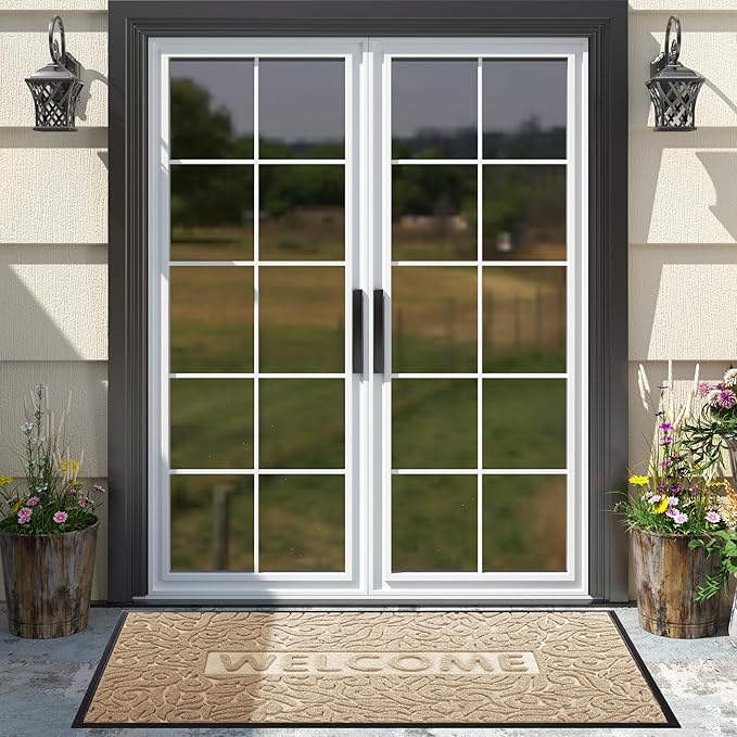 Yimobra Large Welcome Mat 60x36, Waterproof Non-Slip Outdoor Mats for Front Door Outside Entrance, Low-Profile Entryway Mat Indoor for Garage Patio, Beige