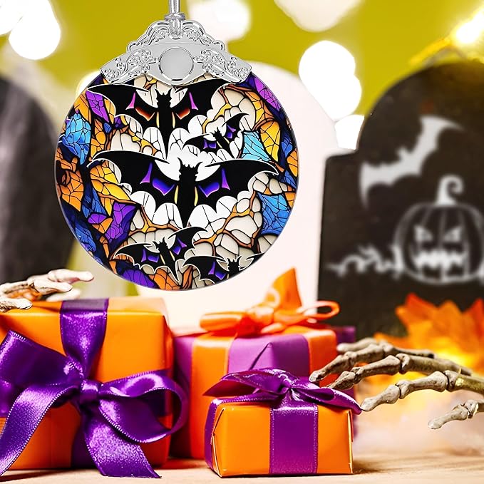 Christmas Ornament, Stained Glass Ornament, Christmas Decorations for Tree, Holiday Ornament, Unique Gift Idea - Bats in The Dark