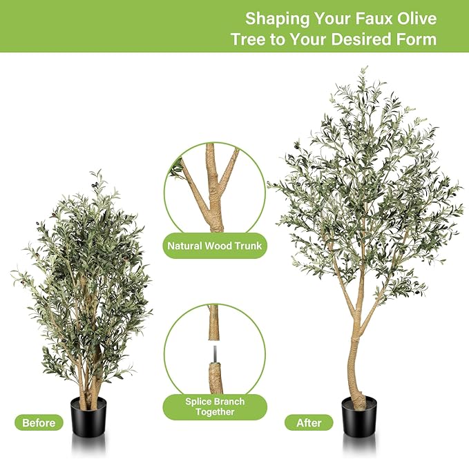 Realead 8ft Faux Olive Tree, Large Realistic Olive Trees Artificial Indoor, Tall Fake Olive Tree with Natural Wood Trunk and Lifelike Fruits for Home Office Decor