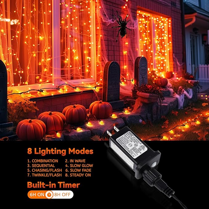 Halloween C9 LED String Lights, 82ft 100 LED Waterproof Strawberry String Light, Plug in Extendable Black Wire Halloween Lights String for Outside Decoration, Orange