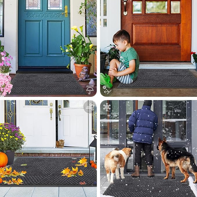 Smiry Front Door Mat Outside Entrance, Heavy Duty Sturdy Natural Rubber Doormat, Trap Dirt and Moisture, Easy Clean Low Profile Welcome Floor Mats for Indoor Outdoor Entry, 47x23 Inch, Medium Grey