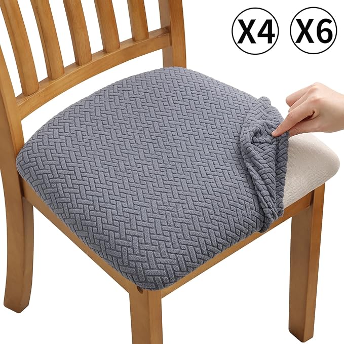 Fuloon Stretch Seat Cushion Covers 6 PCS, Washable Chair Seat Slipcover Chair Cover Dining Room for Hotel, Ceremony, Banquet Wedding Party (Grey, 6)