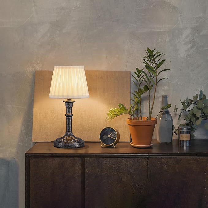 KDG Cordless Portables Table Lamp Set of 2, LED Fabric Shade Small Desk Lamps, 4000mAh Battery Powered Lighting, 2700K Stepless Dimmable Light for Living Room, Dining Room, Bedroom (Mottled Silver)