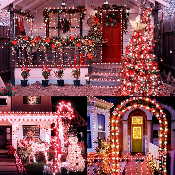 XURISEN 403FT 1000 LED Christmas Lights Outdoor Green Wire String Lights 8 Modes with Timer Memory Waterproof Fairy Light Plug in for Xmas Tree Wedding Yard Party Holiday Decorations(Red+White)