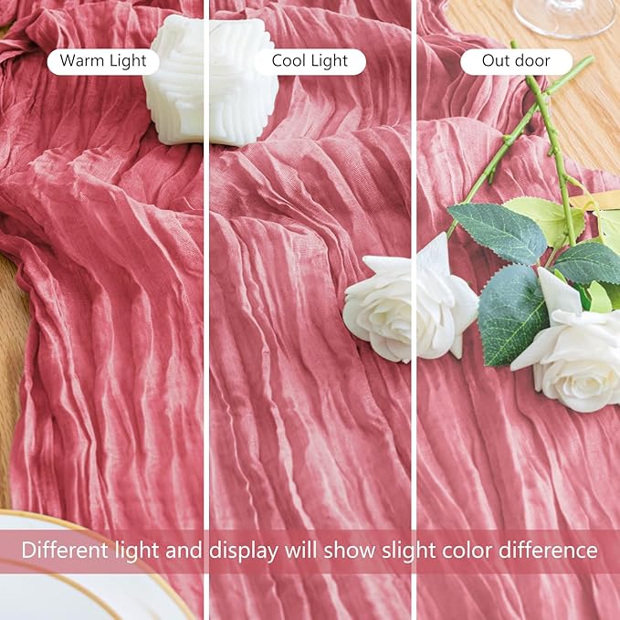 3PCS Table Runner Cheesecloth 10FT Dusty Rose Boho Gauze Cheese Cloth Rustic Sheer Table Runners for Wedding Birthday Bridal Baby Shower Party Decoration