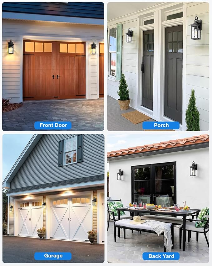 VIANIS Black Outdoor Wall Sconce, 2 Packs Outdoor Porch Lights for House, Modern Exterior Light Fixtures Wall Mount Lantern with Water-Ripple Glass, Waterproof Outside Garage Lighting for Coach