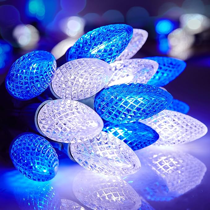 Brightown C9 LED Christmas Lights Outdoor, 66 ft 100 LED Strawberry String Lights, Waterproof Commercial Grade Extendable for Outside Roofline Patio Home Xmas Decoration, Blue and White