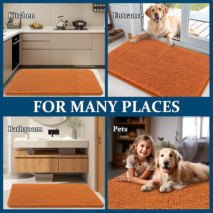 OLANLY Dog Door Mat for Muddy Paws 24x16, Absorbs Moisture and Dirt, Absorbent Non-Slip Washable Doormat, Quick Dry Chenille Mud Mat for Dogs, Entry Indoor Entryway Carpet for Inside Floor, Clay