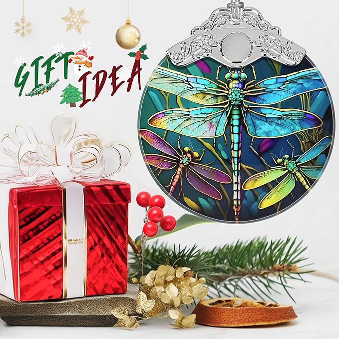 Stained Glass Dragonfly Christmas Ornament - Holiday Home Decor - Tree Decoration - Gift Exchange Idea