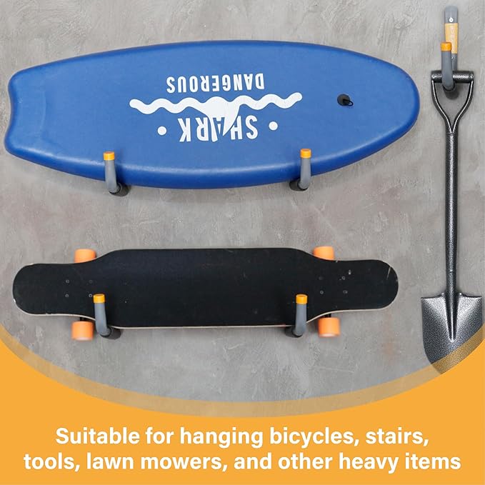 9.8" Ladder Hooks for Garage Wall, 6PC Garage Storage Hooks with Jumbo Arm, Heavy Duty Large Hooks for Tools, Bikes, Chairs, and Outdoor Organization