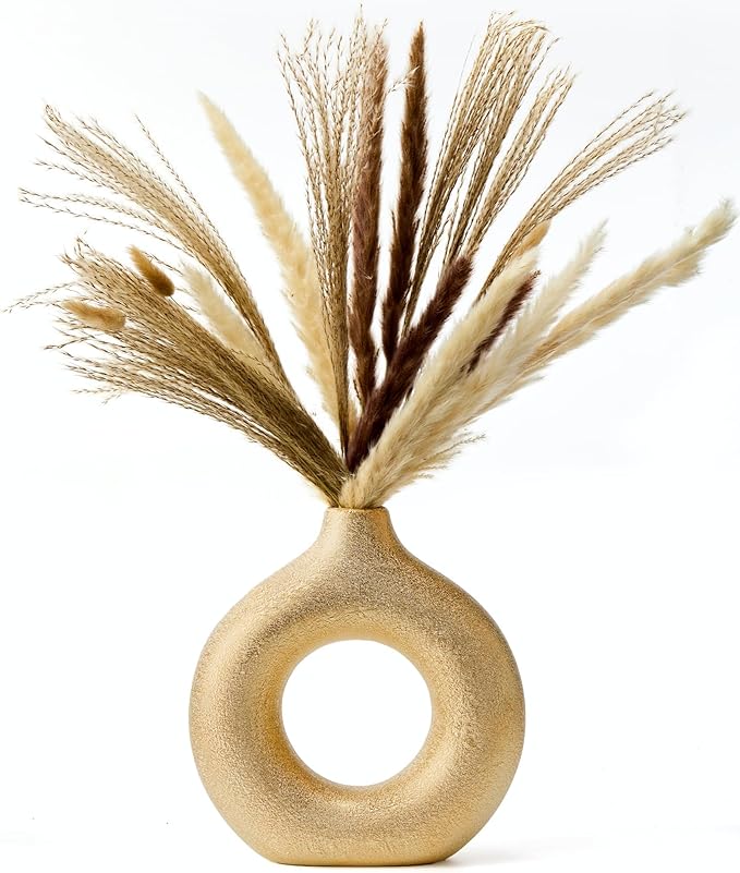 Modern Donut-Shaped Decorative Vases, Handmade Minimalist Boho ins Style, Modern Vase for Home Decor for Wedding Dinner Table Party Living Room Office Bedroom (Gold, Exra Large)
