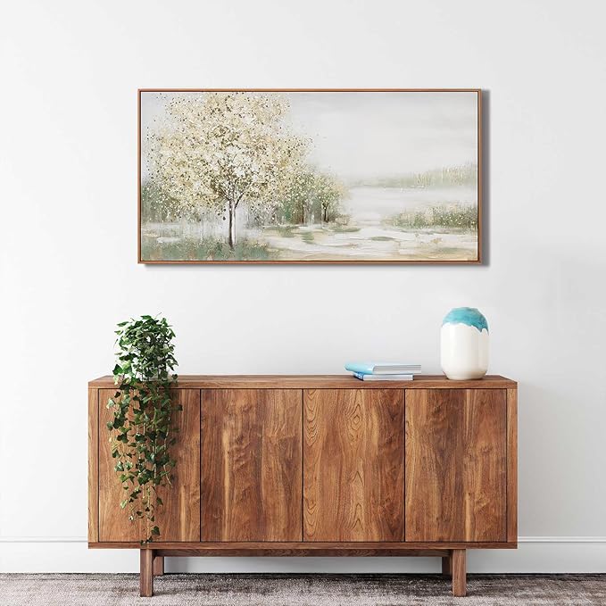 Framed Wall Art Spring Scene Nature Landscape Tree Artwork Decor Canvas Print Abstract Painting Picture Artwork Framed For Living Room Bedroom And Office Wall Decor 20x40 Inch