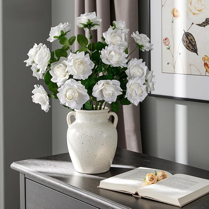 Artificial Flowers Artificial Roses Fake Roses 23.2In Long Stem Artificial Flowers for Tall Vase Silk Rose 20PCS Suitable for Indoor Decor Wedding Party Decoration DIY Bouquet Spring,White
