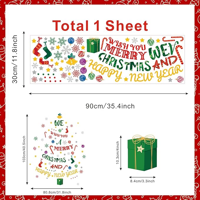 Christmas Tree Wall Stickers,Xmas Tree Wall Decals,Merry Christmas Window Clings, Snowman Wallpaper Snowflake for Party Class Home Living Room Bedroom