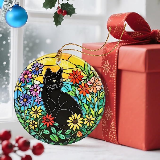 Christmas Ornaments, Dodosky 2.8in Ceramic Hanging Ornament, Xmas Decor, Christmas Tree Ornaments, Xmas Decorations for Tree, Holiday Ornament, Cat Lover Decor, Gifts for Cat Lovers for Women