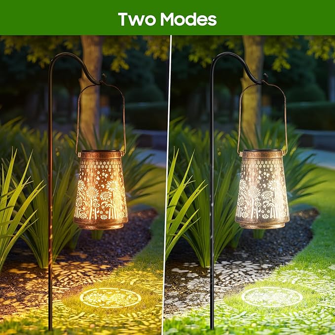 2 Pack Solar Lanterns Outdoor Waterproof Birthday Gifts for Women Mom Grandma, Hollowed-Out Metal Sunflower Hanging Solar Lantern Lights Outdoor Decor, 2 Modes Lights Decor for Yard, Patio