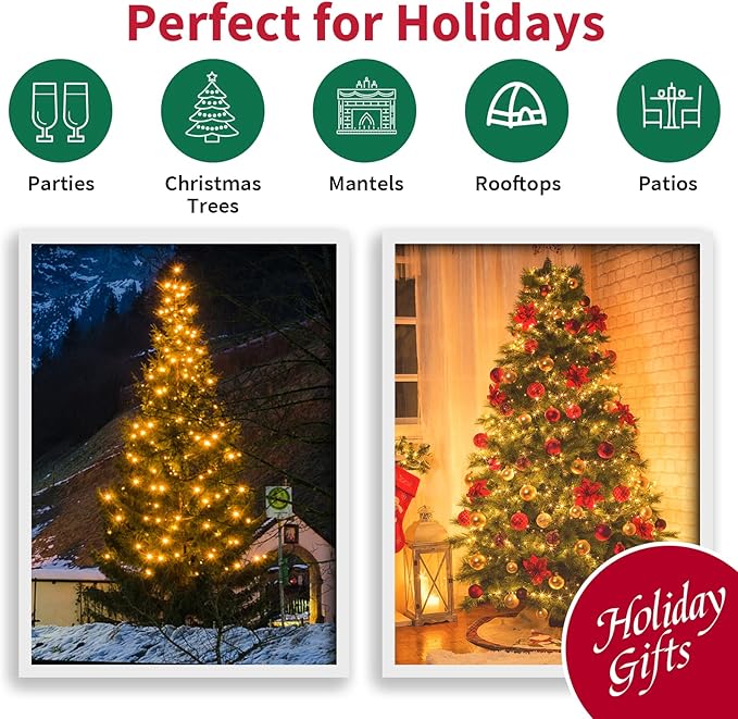 LAMPHOME Yellow Wide Angle LED String Lights, 64.8 Ft 300 Count, Pack of 3 Strands 21.9 Ft 100 Lights UL Certified Commercial Grade Green Wire 5mm Holiday String Light
