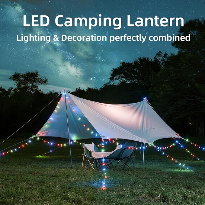 Moobibear Camping String Lights, Quick Storage, 33FT/100LED RGB Rechargeable Tent Lights String with USB 8 Lighting Modes, Hanging Waterproof Portable LED Lamp for for Camping Essentials, Yard, Party