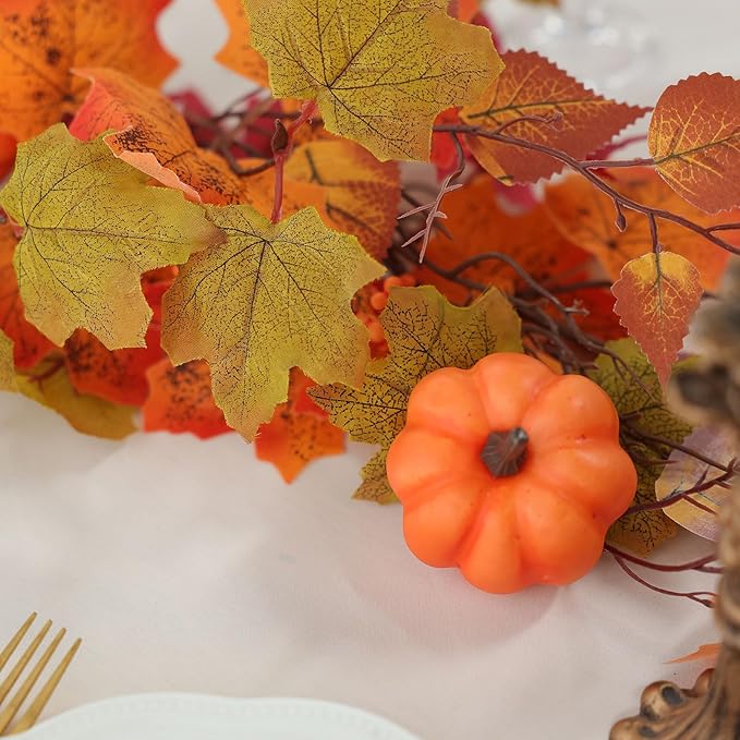 MIZII Fall Decor Artificial Maple Leaf Pumpkin Garland 6FT Fake Autumn Vines Garland Thanksgiving Halloween Harvest Decorations for Porch Mantle Table Centerpieces Fireplace Farmhouse (Yellow PK)