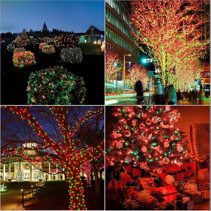 LAMPHOME 33ft Christmas Decorative Mini Lights, 100 LED Green Wire Fairy Starry String Lights Plug in, 16 Lighting Modes, for Indoor Outdoor Xmas Tree Wedding Party Decoration (Red+Green)