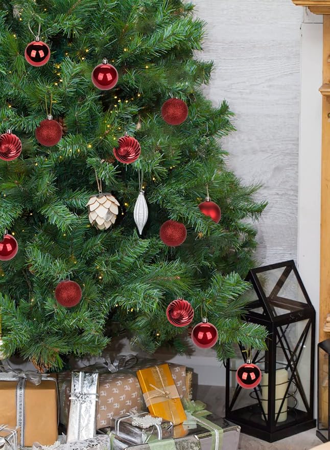 2.36" Red Christmas Balls Ornaments 25 Pcs Shatterproof Christmas Ornaments Set Small Red Ornament for Xmas Tree Halloween Holiday Party