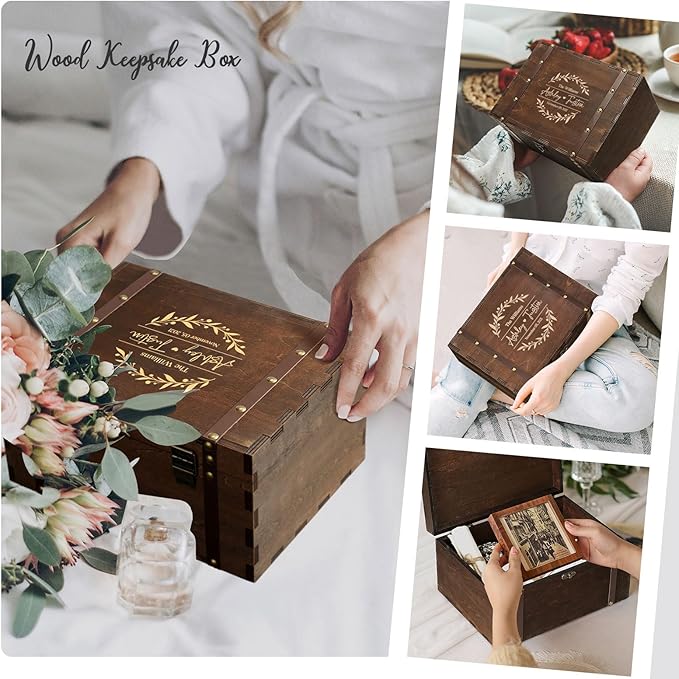 AW BRIDAL Large Personalized Wedding Keepsake Box for Memories, Wooden Storage Box with Lid for Jewelry, Engagement Bridal Shower Gifts for Couples//DK2201CPP37//